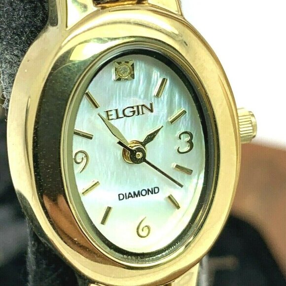Elgin Women's Watch EG8074 Mother of Pearl Diamond Dial Gold Tone Steel Petite - Picture 12 of 13